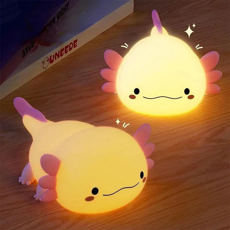 Cute Axolotl Night Lamp – Soft Silicone Touch Lamp, USB Rechargeable for Kids' Nursery